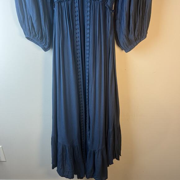 Free People Endless Summer Marysia Maxi Dress Blue Vneck Bohemian Crochet S NWOT - Picture 5 of 10